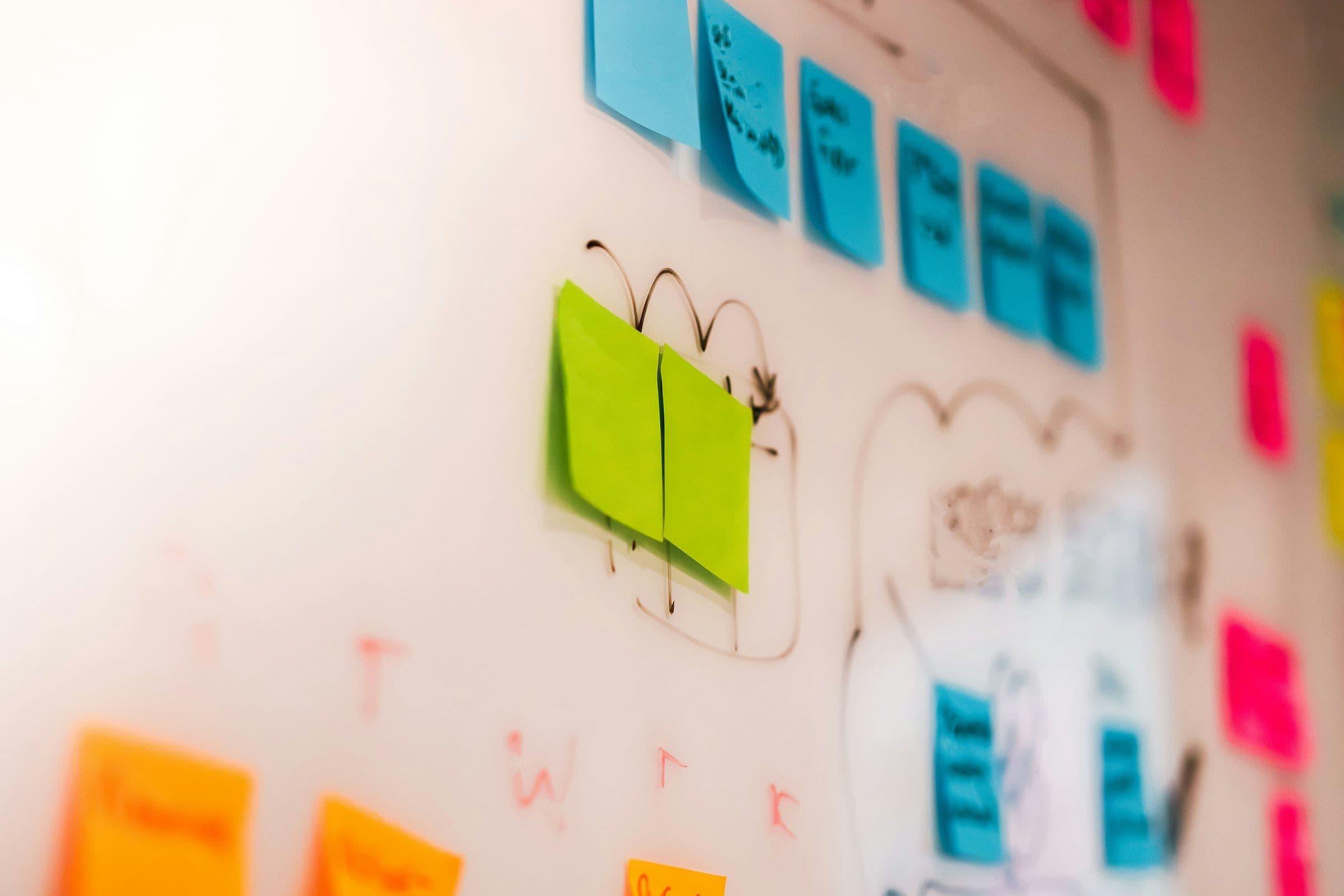 Sticky notes on a whiteboard, mapping out the content types for a new website